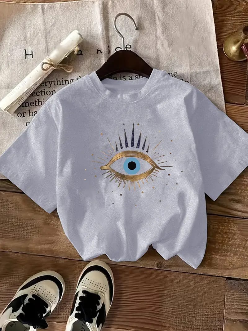 Evil Eye Print Crew Neck T-Shirt for Women size 16