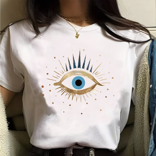 Evil Eye Print Crew Neck T-Shirt for Women size 16