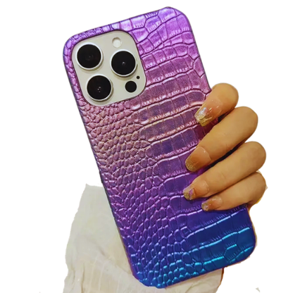 Fashion Laser Gradient Purple Crocodile Pattern Artificial Leather /  iPhone 15 Pro Max