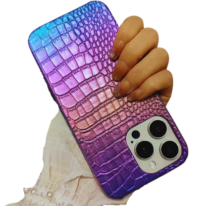Fashion Laser Gradient Purple Crocodile Pattern Artificial Leather /  iPhone 15 Pro Max