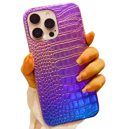 Fashion Laser Gradient Purple Crocodile Pattern Artificial Leather /  iPhone 15 Pro Max