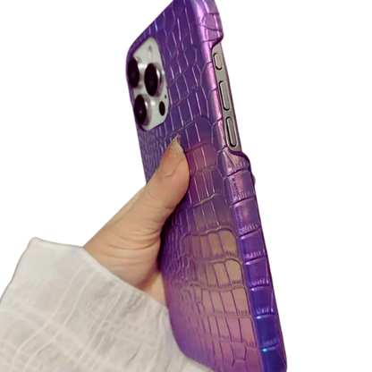 Fashion Laser Gradient Purple Crocodile Pattern Artificial Leather /  iPhone 15 Pro Max